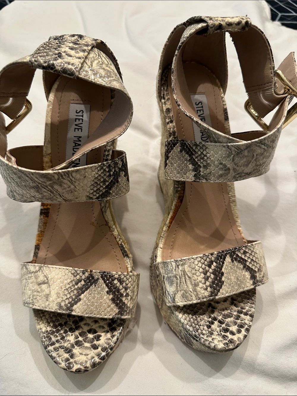 Steve Madden Beige Snake-Print Wedge Sandals